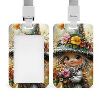 ID Badge Holder Little Flower Witch Retractable Badge Reel, Vertical Card Name Tag Holder with Breakaway Lanyard, ID Cards Holders Case for Women Men Nurse Security Staff