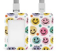 ID Badge Holder Pastel Color Happy Face Retractable Badge Reel, Vertical Card Name Tag Holder with Breakaway Lanyard, ID Cards Holders Case for Women Men Nurse Security Staff