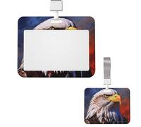 Id Badge Holder Plastic Card Case Protector Vertical Badge Reel Bald Eagle Badge Holders Id Card Holder with Lanyard Name Tags Key Cards Work Badge Clip for Nurse Teacher Office