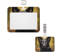 Id Badge Holder Plastic Card Case Protector Vertical Badge Reel Black German Shepherd Dog Badge Holders Id Card Holder with Lanyard Name Tags Key Cards Work Badge Clip for Nurse Teacher Office