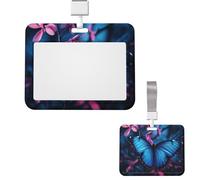 Id Badge Holder Plastic Card Case Protector Vertical Badge Reel Blue Butterfly Badge Holders Id Card Holder with Lanyard Name Tags Key Cards Work Badge Clip for Nurse Teacher Office