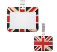 Id Badge Holder Plastic Card Case Protector Vertical Badge Reel British Flag Badge Holders Id Card Holder with Lanyard Name Tags Key Cards Work Badge Clip for Nurse Teacher Office