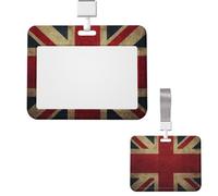 Id Badge Holder Plastic Card Case Protector Vertical Badge Reel British Flags Badge Holders Id Card Holder with Lanyard Name Tags Key Cards Work Badge Clip for Nurse Teacher Office