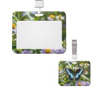 Id Badge Holder Plastic Card Case Protector Vertical Badge Reel Butterfly Flower Badge Holders Id Card Holder with Lanyard Name Tags Key Cards Work Badge Clip for Nurse Teacher Office