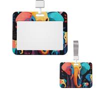 Id Badge Holder Plastic Card Case Protector Vertical Badge Reel Colorful Elephant and Leaf Badge Holders Id Card Holder with Lanyard Name Tags Key Cards Work Badge Clip for Nurse Teacher Office