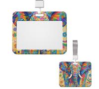 Id Badge Holder Plastic Card Case Protector Vertical Badge Reel Colorful Elephant Badge Holders Id Card Holder with Lanyard Name Tags Key Cards Work Badge Clip for Nurse Office