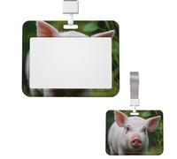 Id Badge Holder Plastic Card Case Protector Vertical Badge Reel Cute Animal Pig Badge Holders Id Card Holder with Lanyard Name Tags Key Cards Work Badge Clip for Nurse Teacher Office