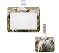 Id Badge Holder Plastic Card Case Protector Vertical Badge Reel Cute Cartoon Sheep Badge Holders Id Card Holder with Lanyard Name Tags Key Cards Work Badge Clip for Nurse Teacher Office