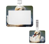 Id Badge Holder Plastic Card Case Protector Vertical Badge Reel Cute Little Swan Badge Holders Id Card Holder with Lanyard Name Tags Key Cards Work Badge Clip for Nurse Teacher Office