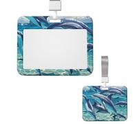 Id Badge Holder Plastic Card Case Protector Vertical Badge Reel Dolphins Art Badge Holders Id Card Holder with Lanyard Name Tags Key Cards Work Badge Clip for Nurse Teacher Office