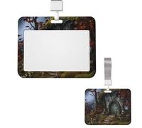 Id Badge Holder Plastic Card Case Protector Vertical Badge Reel Gothic Fairy Garden Badge Holders Id Card Holder with Lanyard Name Tags Key Cards Work Badge Clip for Nurse Teacher Office