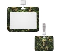 Id Badge Holder Plastic Card Case Protector Vertical Badge Reel Green Background Skull And Leaves Badge Holders Id Card Holder With Lanyard Name Tags Key Cards Work Badge Clip For Nurse Teacher Office