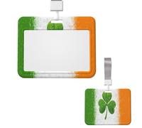 Id Badge Holder Plastic Card Case Protector Vertical Badge Reel Irish Flag Badge Holders Id Card Holder with Lanyard Name Tags Key Cards Work Badge Clip for Nurse Teacher Office