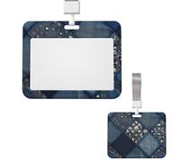 Id Badge Holder Plastic Card Case Protector Vertical Badge Reel Jeans Inlaid Rhinestone Photo Badge Holders Id Card Holder with Lanyard Name Tags Key Cards Work Badge Clip for Nurse Teacher Office