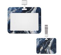 Id Badge Holder Plastic Card Case Protector Vertical Badge Reel Marble Navy Blue Badge Holders Id Card Holder with Lanyard Name Tags Key Cards Work Badge Clip for Nurse Teacher Office