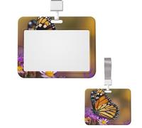 Id Badge Holder Plastic Card Case Protector Vertical Badge Reel Monarch Butterfly Badge Holders Id Card Holder with Lanyard Name Tags Key Cards Work Badge Clip for Nurse Office