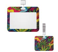 Id Badge Holder Plastic Card Case Protector Vertical Badge Reel Multicolor Leaf Weed Art Badge Holders Id Card Holder with Lanyard Name Tags Key Cards Work Badge Clip for Nurse Teacher Office