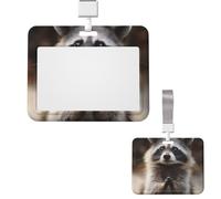 Id Badge Holder Plastic Card Case Protector Vertical Badge Reel Raccoon Badge Holders Id Card Holder with Lanyard Name Tags Key Cards Work Badge Clip for Nurse Teacher Office