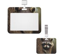 Id Badge Holder Plastic Card Case Protector Vertical Badge Reel Raccoon Badge Holders Id Card Holder with Lanyard Name Tags Key Cards Work Badge Clip for Nurse Office