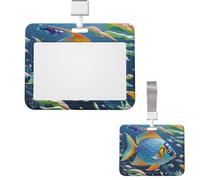 Id Badge Holder Plastic Card Case Protector Vertical Badge Reel Rainbow Fish Scale Badge Holders Id Card Holder with Lanyard Name Tags Key Cards Work Badge Clip for Nurse Teacher Office