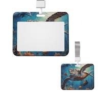 Id Badge Holder Plastic Card Case Protector Vertical Badge Reel Sea Turtle Dolphin Fish Badge Holders Id Card Holder with Lanyard Name Tags Key Cards Work Badge Clip for Nurse Teacher Office
