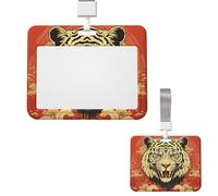 Id Badge Holder Plastic Card Case Protector Vertical Badge Reel Tiger Avatar Badge Holders Id Card Holder with Lanyard Name Tags Key Cards Work Badge Clip for Nurse Teacher Office