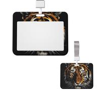 Id Badge Holder Plastic Card Case Protector Vertical Badge Reel Tiger Head in Dark Badge Holders Id Card Holder with Lanyard Name Tags Key Cards Work Badge Clip for Nurse Teacher Office