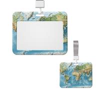 Id Badge Holder Plastic Card Case Protector Vertical Badge Reel World Map Badge Holders Id Card Holder with Lanyard Name Tags Key Cards Work Badge Clip for Nurse Teacher Office