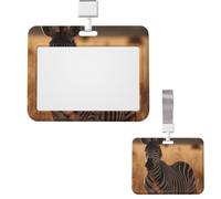 Id Badge Holder Plastic Card Case Protector Vertical Badge Reel Zebra On The Grassland Badge Holders Id Card Holder with Lanyard Name Tags Key Cards Work Badge Clip for Nurse Teacher Office