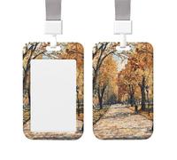 ID Badge Holder Plastic Card Case Protector Vertical ID Card Holder with Lanyard Autumn Park Badge Holders Name Tags Key Cards Work Badge Clip for Nurse Teacher Office Credit Cards