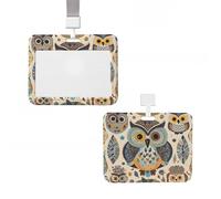 ID Badge Holder Plastic Card Case Protector Vertical ID Card Holder with Lanyard Color owl Pattern Badge Holders Name Tags Key Cards Work Badge Clip for Nurse Teacher Office Credit Cards