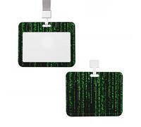 ID Badge Holder Plastic Card Case Protector Vertical ID Card Holder with Lanyard Green Matrix Badge Holders Name Tags Key Cards Work Badge Clip for Nurse Teacher Office Credit Cards