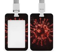 ID Badge Holder Plastic Card Case Protector Vertical ID Card Holder with Lanyard Red Virus Explosion Badge Holders Name Tags Key Cards Work Badge Clip for Nurse Teacher Office Credit Cards