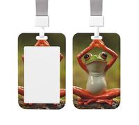 ID Badge Holder Plastic Card Case Protector Vertical ID Card Holder with Lanyard The Funny Frog Doing Yoga Badge Holders Name Tags Key Cards Work Badge Clip for Nurse Teacher Office Credit Cards
