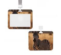 ID Badge Holder Plastic Card Case Protector Vertical ID Card Holder with Lanyard Zebra on the Grassland Badge Holders Name Tags Key Cards Work Badge Clip for Nurse Teacher Office Credit Cards