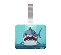 ID Badge Holder Plastic Horizontal Badge Holder with Clear Window Cartoon Shark Floating in Water Sliding Badge Holder Case Protector for Work Id Card Holder for Offices Doctor Nurse