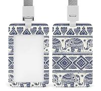 ID Badge Holder Plastic with Lanyard Indian Lotus Ethnic Elephant Work Badge Holder for Women Nurse Kids Teacher Doctor Student Offices Staff
