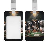ID Badge Holder Playing Poker Dogs Retractable Badge Reel, Vertical Card Name Tag Holder with Breakaway Lanyard, ID Cards Holders Case for Women Men Nurse Security Staff