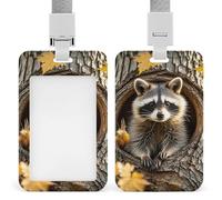 ID Badge Holder Raccoon in The Fall Tree Hole Retractable Badge Reel, Vertical Card Name Tag Holder with Breakaway Lanyard, ID Cards Holders Case for Women Men Nurse Security Staff