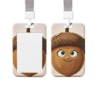 Id Badge Holder Sliding Vertical Plastic Badge Holder Cartoon Acorn Card Case Id Card Holder Protector with Clear Window Id Credit Card for Office Work Staff Employees