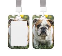 Id Badge Holder Sliding Vertical Plastic Badge Holder English Bulldogs Card Case Id Card Holder Protector with Clear Window Id Credit Card for Office Work Staff Employees