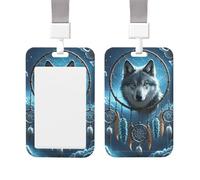 ID Badge Holder Vertical Badge Reel 3D Wolf Dream Catcher ID Badge Holder Sliding Reel Clips Badge Holders Hard Plastic Badge Holders ID Card Holder Name Tag Holder for Nurses Office