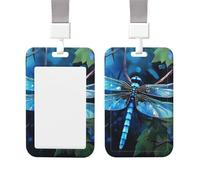 ID Badge Holder Vertical Badge Reel Art Blue Dragonfly ID Badge Holder Sliding Reel Clips Badge Holders Hard Plastic Badge Holders ID Card Holder Name Tag Holder for Nurses Office
