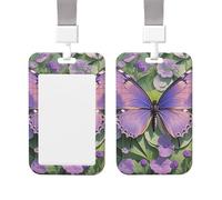 ID Badge Holder Vertical Badge Reel Beautiful Purple Butterfly Art ID Badge Holder Sliding Reel Clips Badge Holders Hard Plastic Badge Holders ID Card Holder Name Tag Holder for Nurses Office
