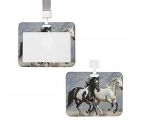 ID Badge Holder Vertical Badge Reel Black and White Horses Running ID Badge Holder Sliding Reel Clips Badge Holders Hard Plastic Badge Holders ID Card Holder Name Tag Holder for Nurses Office