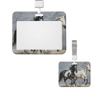 Id Badge Holder Vertical Badge Reel Black and White Horses Running Id Badge Holder Sliding Reel Clips Badge Holders Hard Plastic Badge Holders Id Card Holder Name Tag Holder for Nurses Office