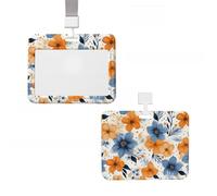 ID Badge Holder Vertical Badge Reel Blue and Orange Flowers ID Badge Holder Sliding Reel Clips Badge Holders Hard Plastic Badge Holders ID Card Holder Name Tag Holder for Nurses Office