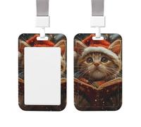 ID Badge Holder Vertical Badge Reel Cute Cat Sing Christmas Carols ID Badge Holder Sliding Reel Clips Badge Holders Hard Plastic Badge Holders ID Card Holder Name Tag Holder for Nurses Office