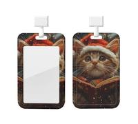 ID Badge Holder Vertical Badge Reel Cute Cat Sing Christmas Carols ID Badge Holder Sliding Reel Clips Badge Holders Hard Plastic Badge Holders ID Card Holder Name Tag Holder for Nurses Office