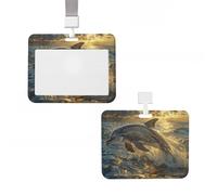 ID Badge Holder Vertical Badge Reel Dolphin in The Ocean ID Badge Holder Sliding Reel Clips Badge Holders Hard Plastic Badge Holders ID Card Holder Name Tag Holder for Nurses Office